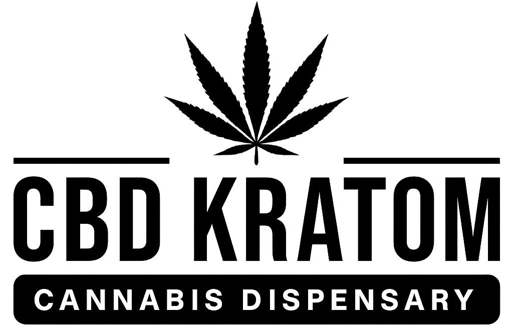 Logo featuring a cannabis leaf above the bold text 'CBD KRATOM' and 'CANNABIS DISPENSARY' in a rounded rectangle.